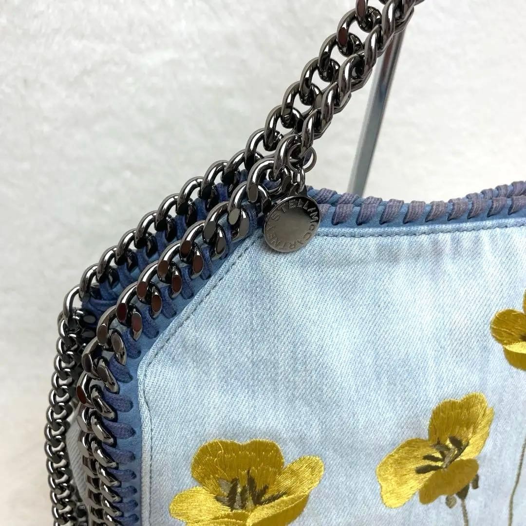 STELLA MCCARTNEY Falabella Tote bag Denim Floral embroidered 2way Authentic