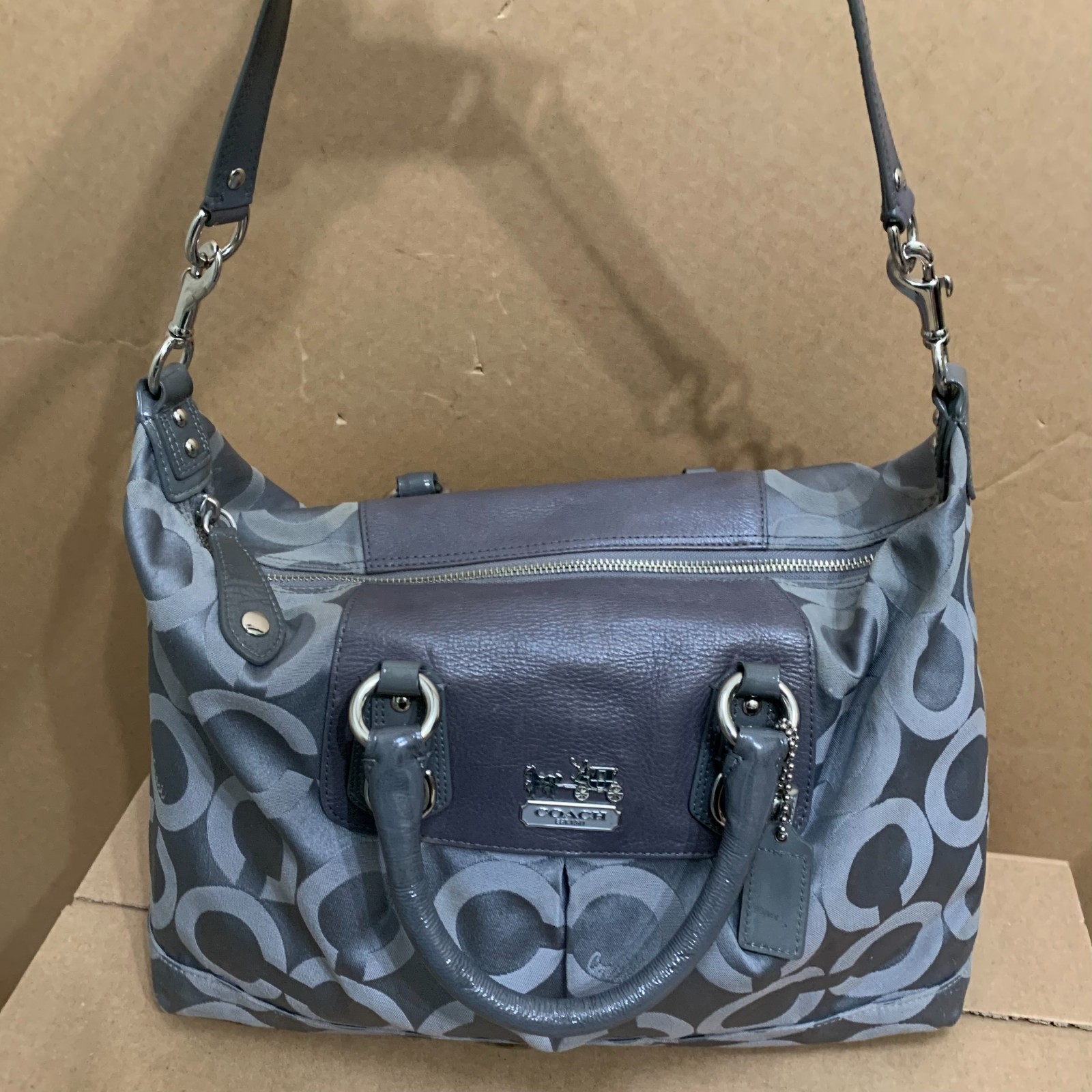 COACH MADISON Large Gray OP ART Logo Vintage SABRINA Satchel/Shoulder Bag #12943