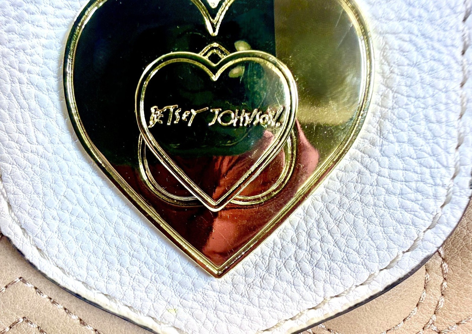 Betsey Johnson Kitsch Face Be Mine Tan Heart Quilted Satchel Crossbody Purse