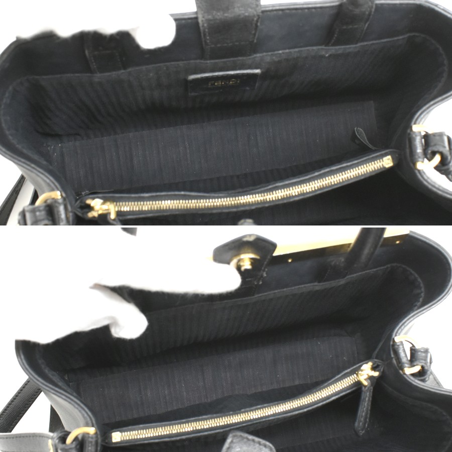 FENDI Petit 2JOURS 2way Handbag Leather Black Gold Hardware FENDI