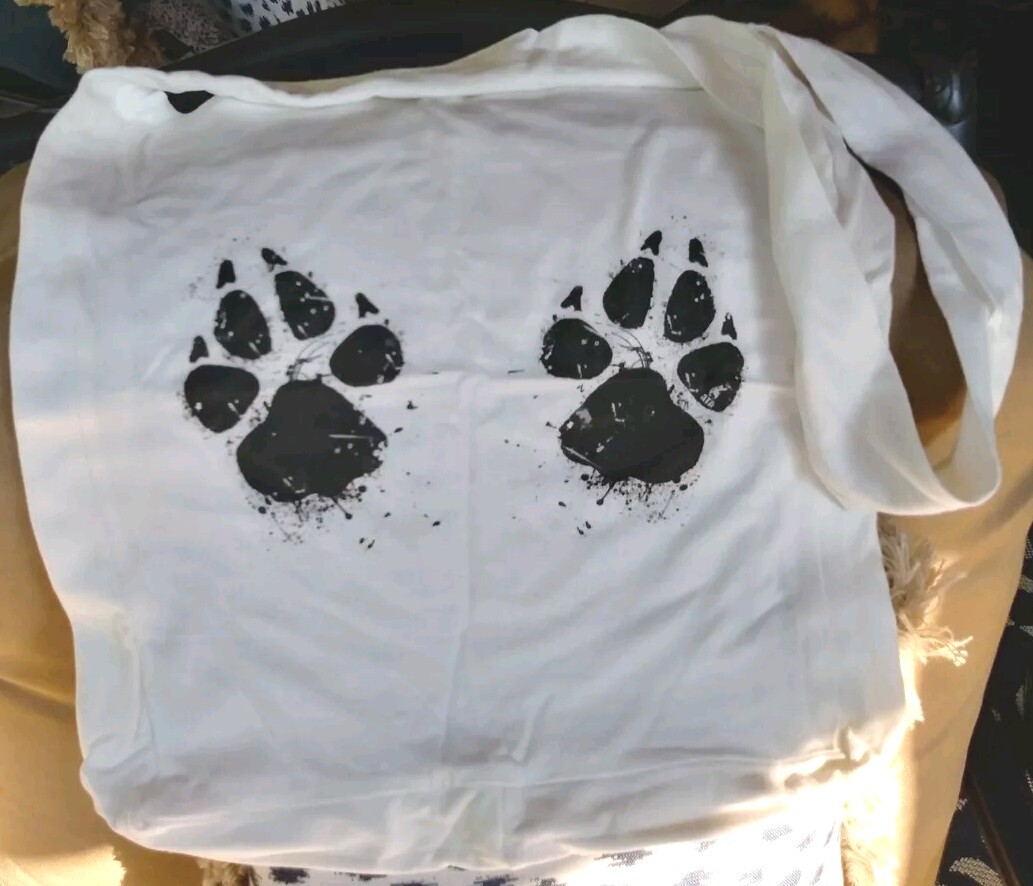 Paw Print “Paw-sive Aggressive” 🐾 Graphic Tote/Sling Bag 100% Cotton White NEW