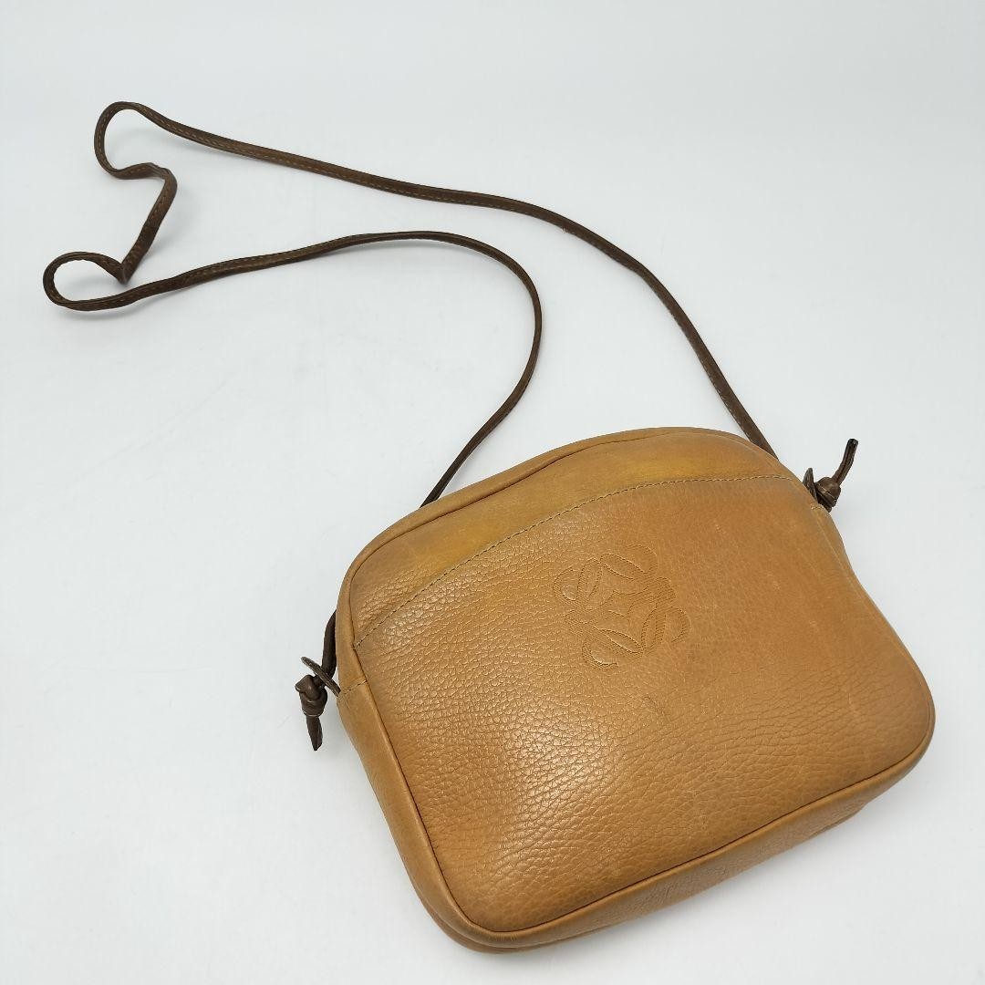 LOEWE Vintage All-Leather Brown Anagram Shoulder Bag Authentic 120cm Strap
