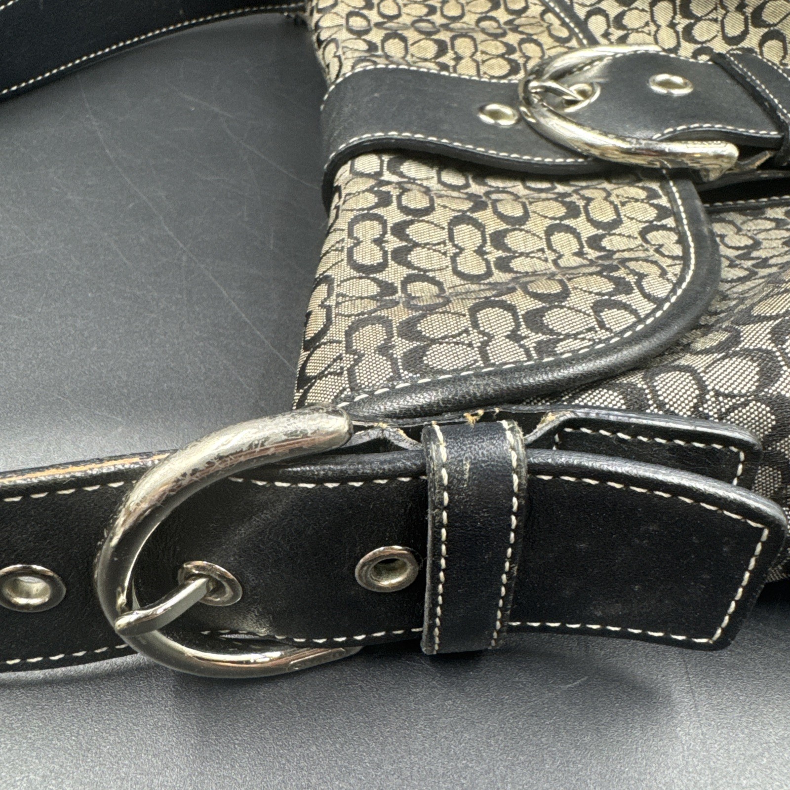 COACH 6818 Soho Signature Canvas Buckle Shoulder Bag Black Y2K