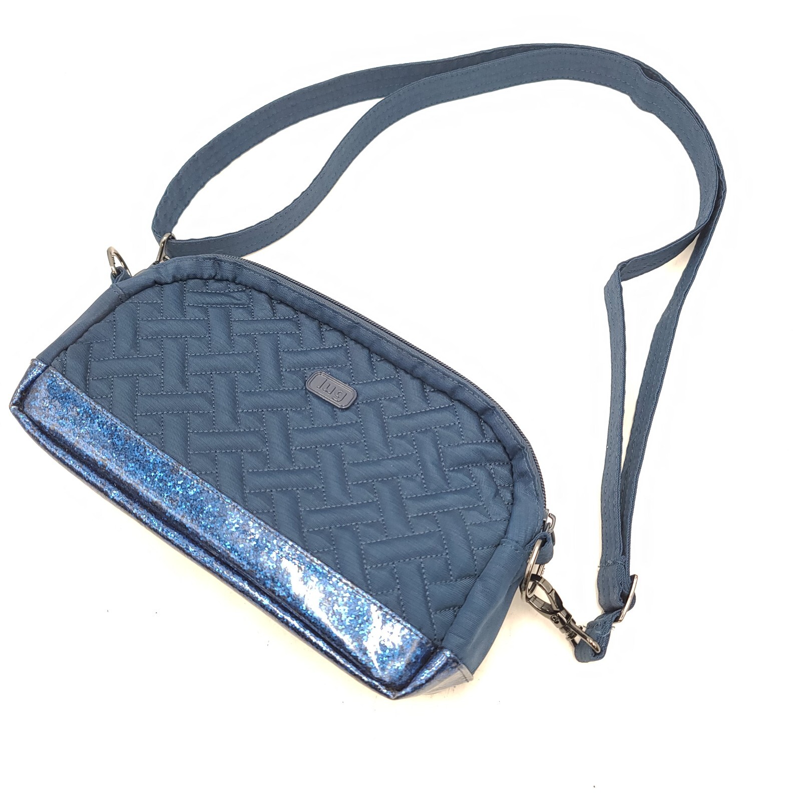 Lug Punter Navy Glitter Metallic RFID Protected Crossbody Bag Purse Handbag