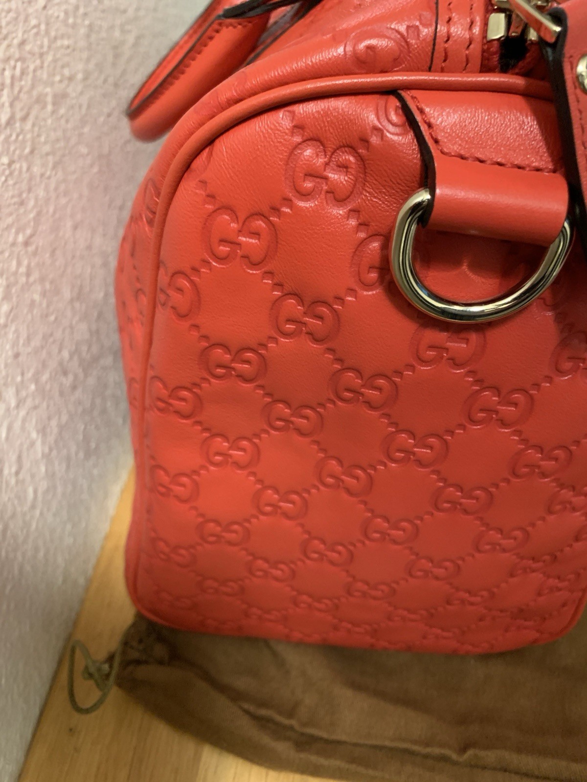 gucci joy boston Satchel bag guccissima leather medium red MINT w/bag