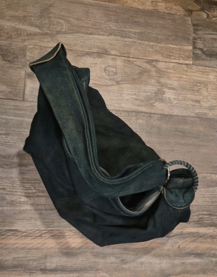 Free People Marbeled Green Goat Leather Suede Hobo Shoulder Bag, Zipper Closure