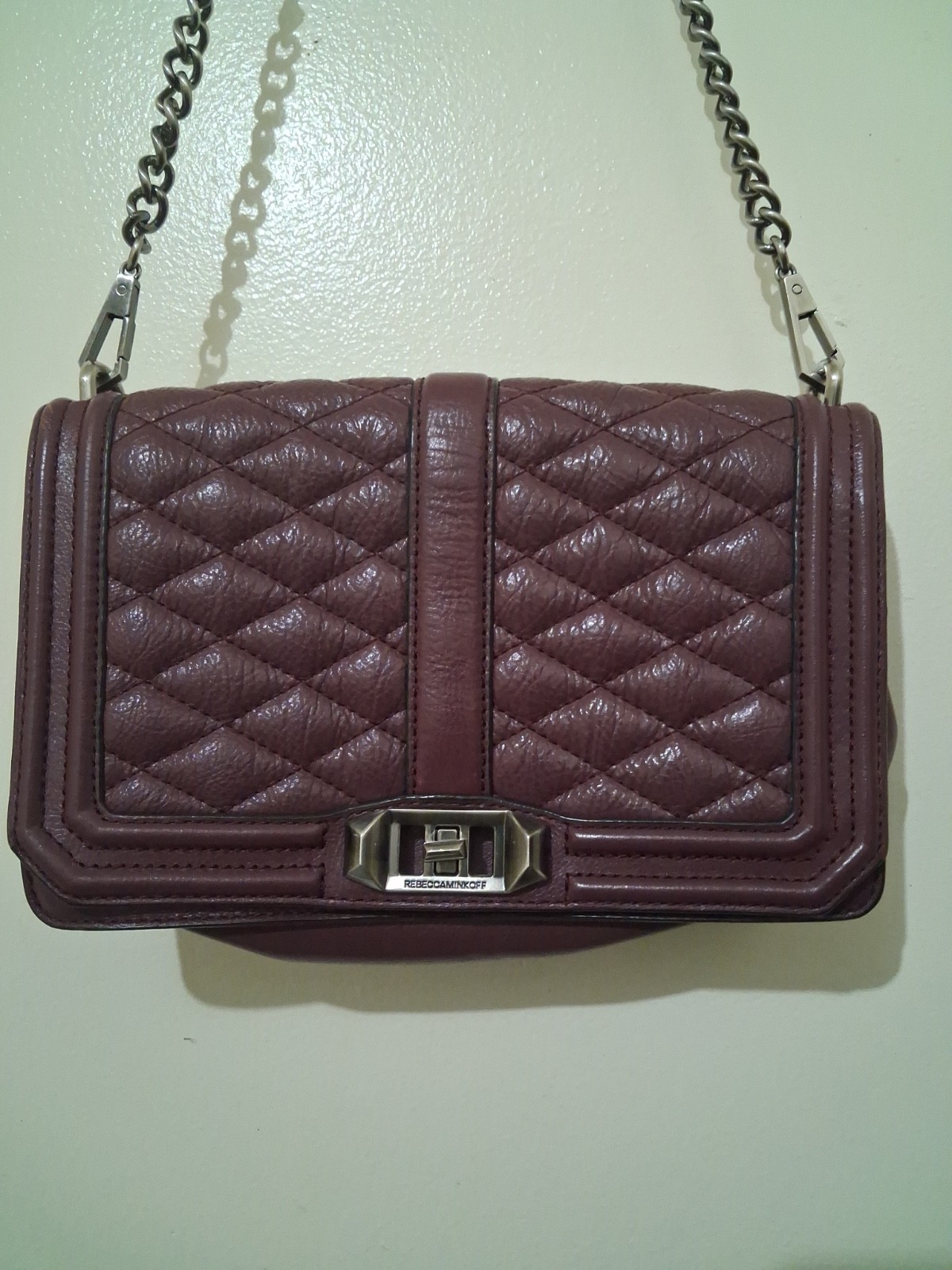 Rebecca Minkoff Burgundy Quilted Leather Crossbody Shoulder Bag Chain Strap
