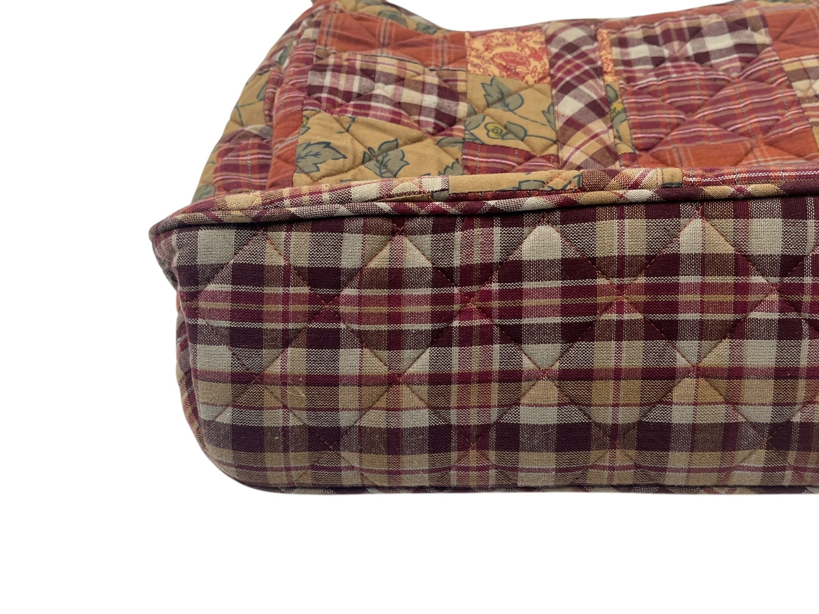 Bella Taylor Quilted Patchwork Tote Bag Burgundy Plaid Country Farmhouse Purse