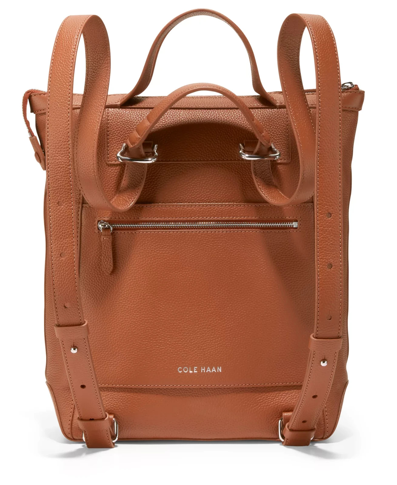 $278. Cole Haan Grand Ambition Convertible Leather Backpack British Tan Silver