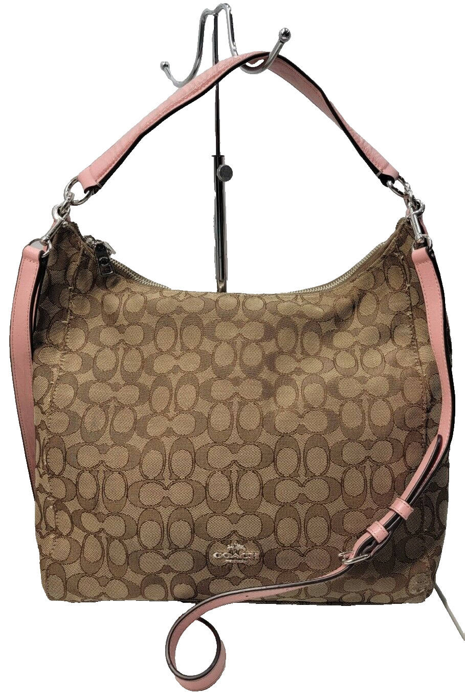 Coach F58327 Celeste Khaki/Pink Canvas/Leather Convertible Hobo Crossbody