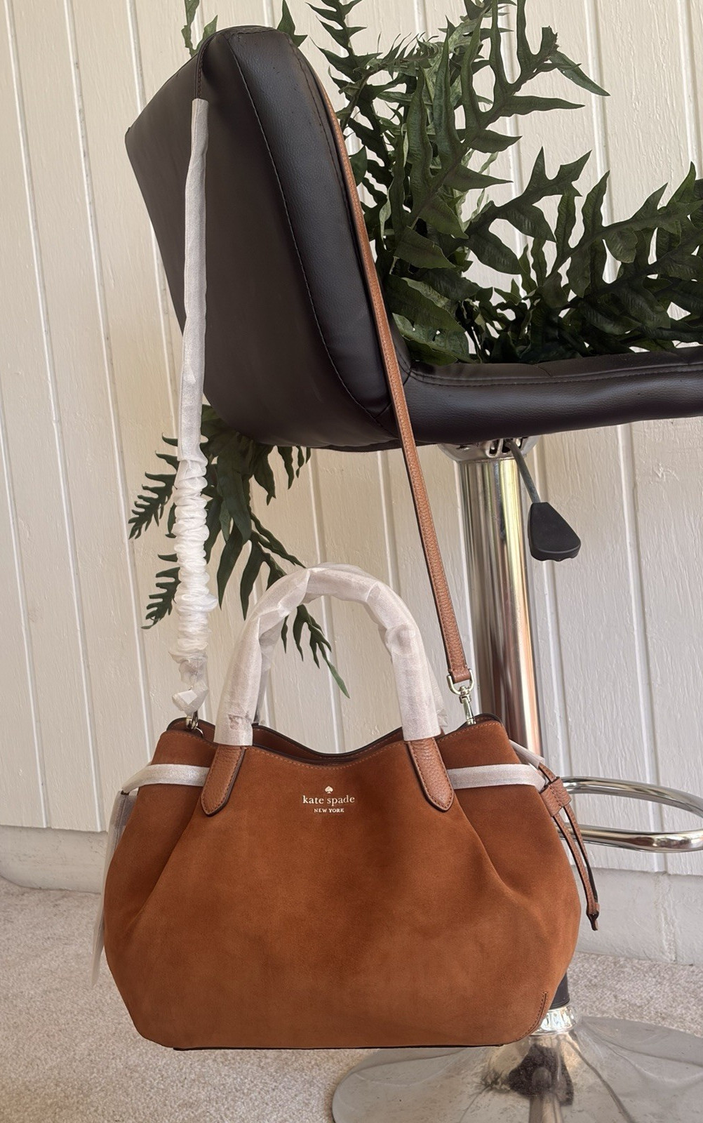 KATE SPADE DUMPLING LARGE SATCHEL SHOULDER HOBO BAG TOTE GINGER BROWN SUEDE