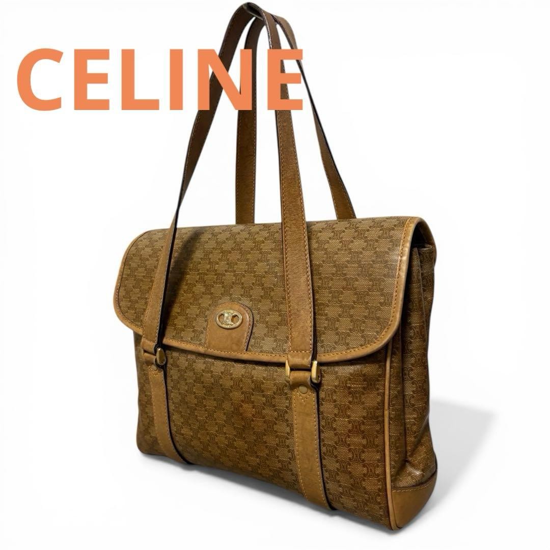 CELINE Vintage Macadam Handbag Beige Used From Japan