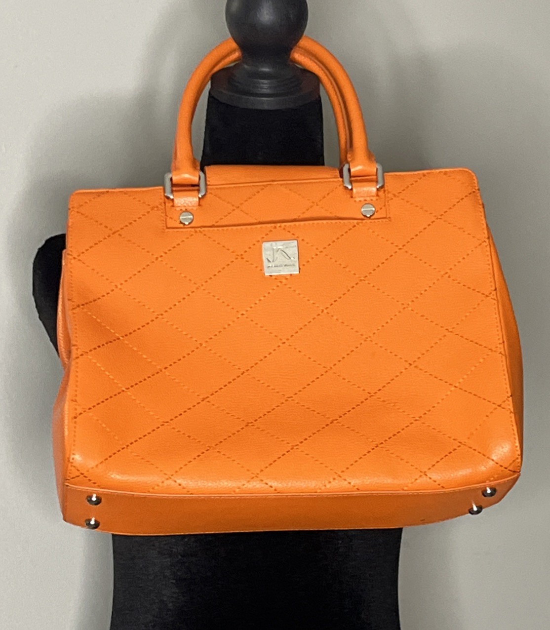 Joseph Katz Collection Leather Power Satchel Orange Quilted Tote Bag Medium