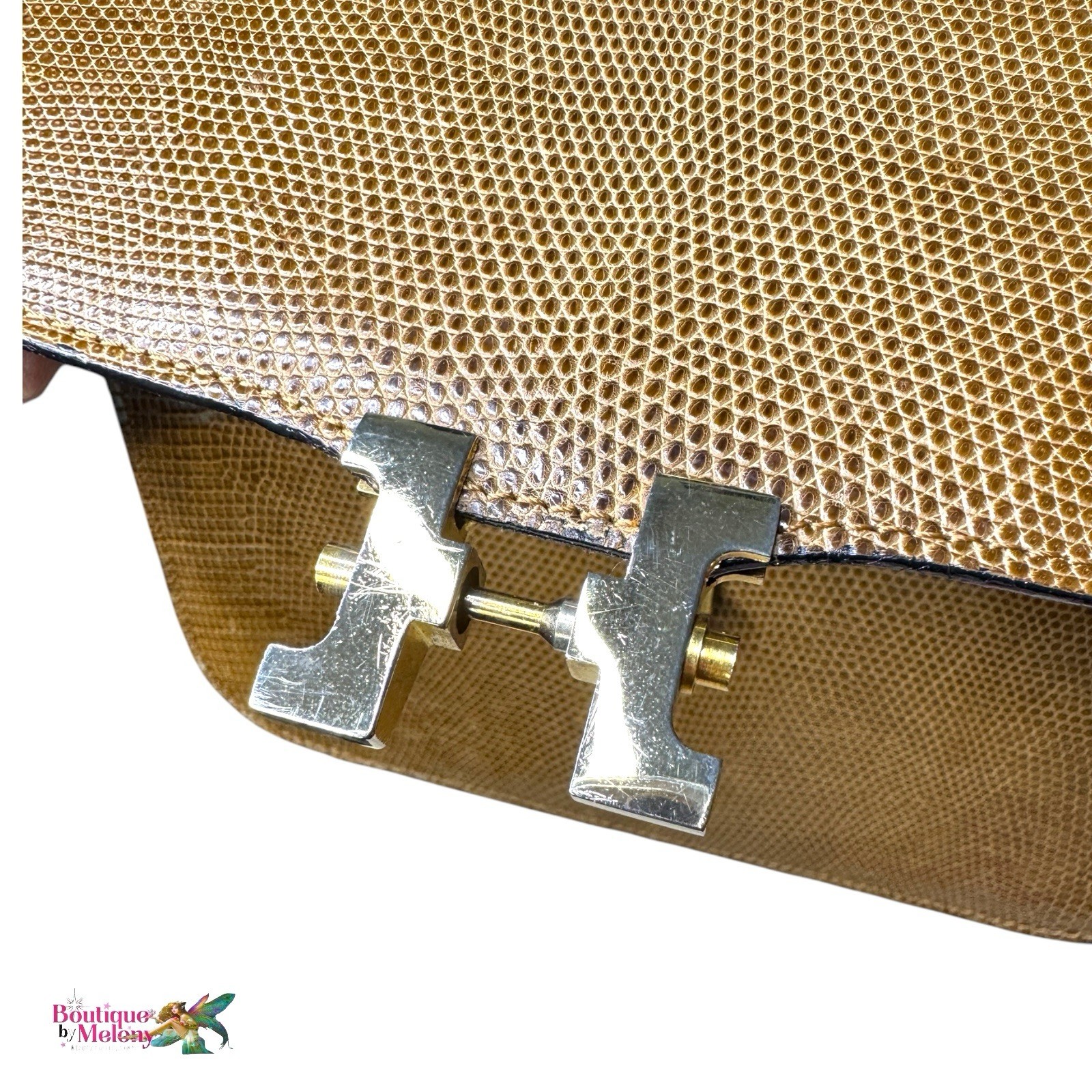 Vintage Lizard Embossed Leather Shoulder Bag Gold H Clasp Top Flap Purse