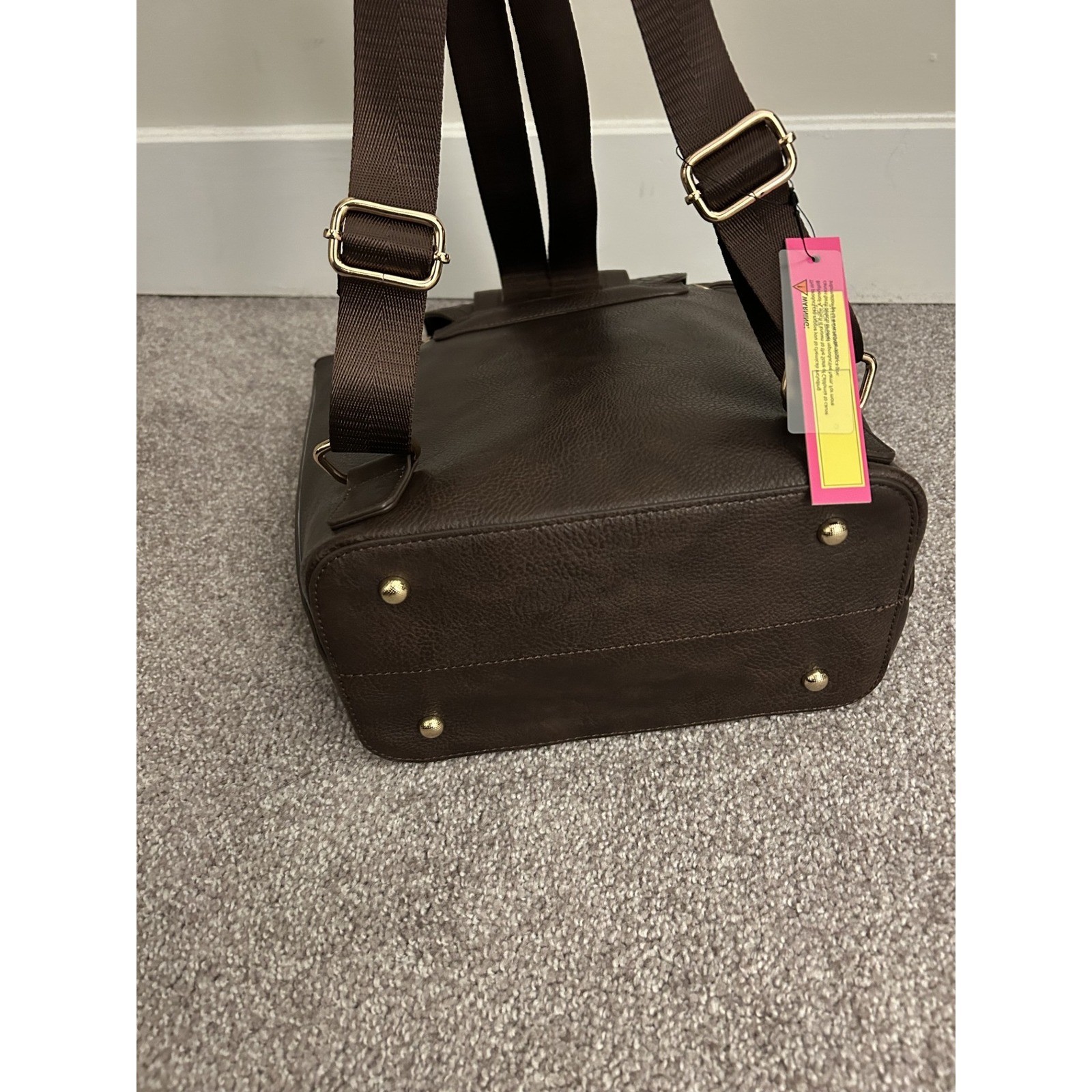 Catherine Malandrino Backpack Womens OS Brown New Woven Faux Leather Drawstring