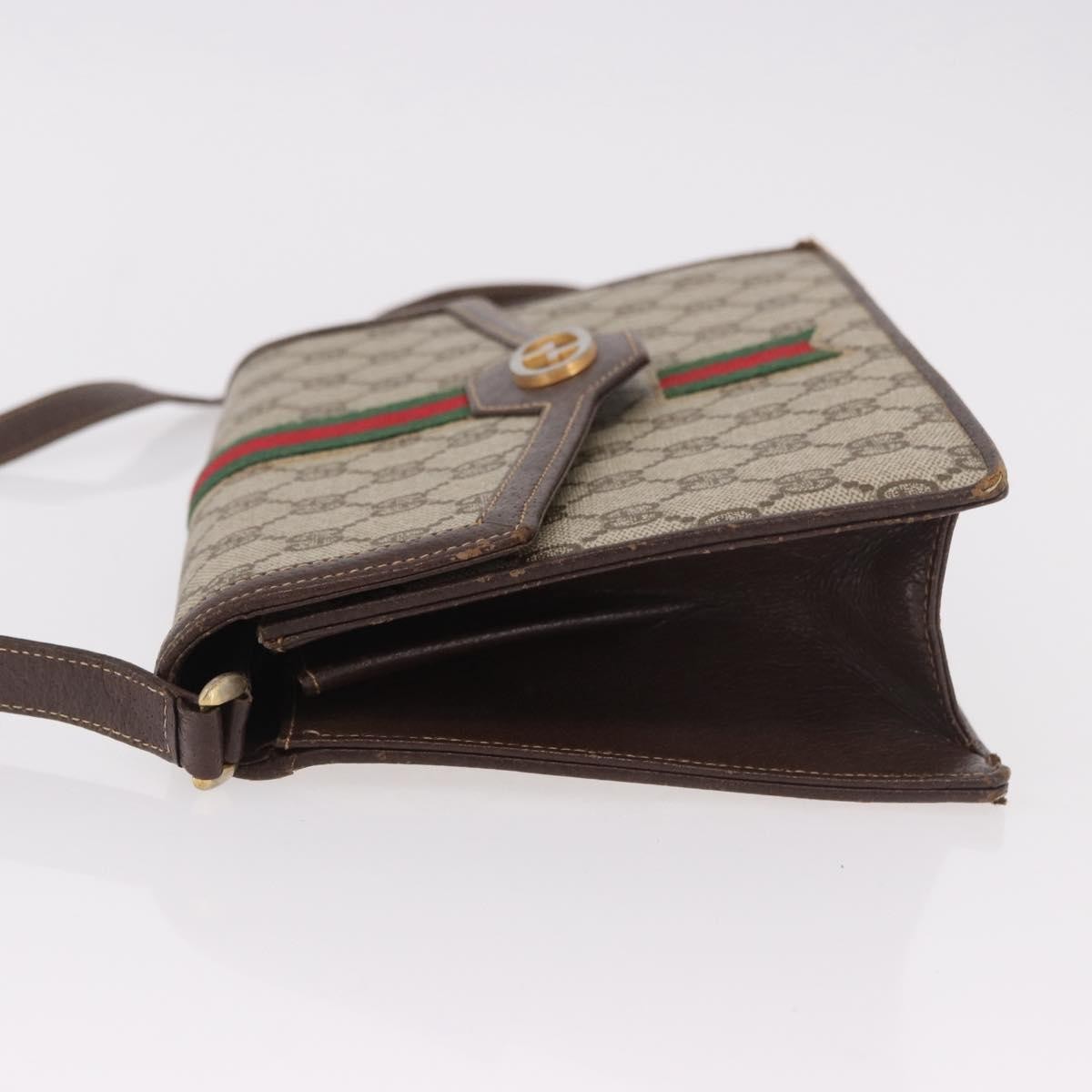 GUCCI GG Supreme Web Sherry Line Shoulder Bag PVC Beige Gold Auth 189927