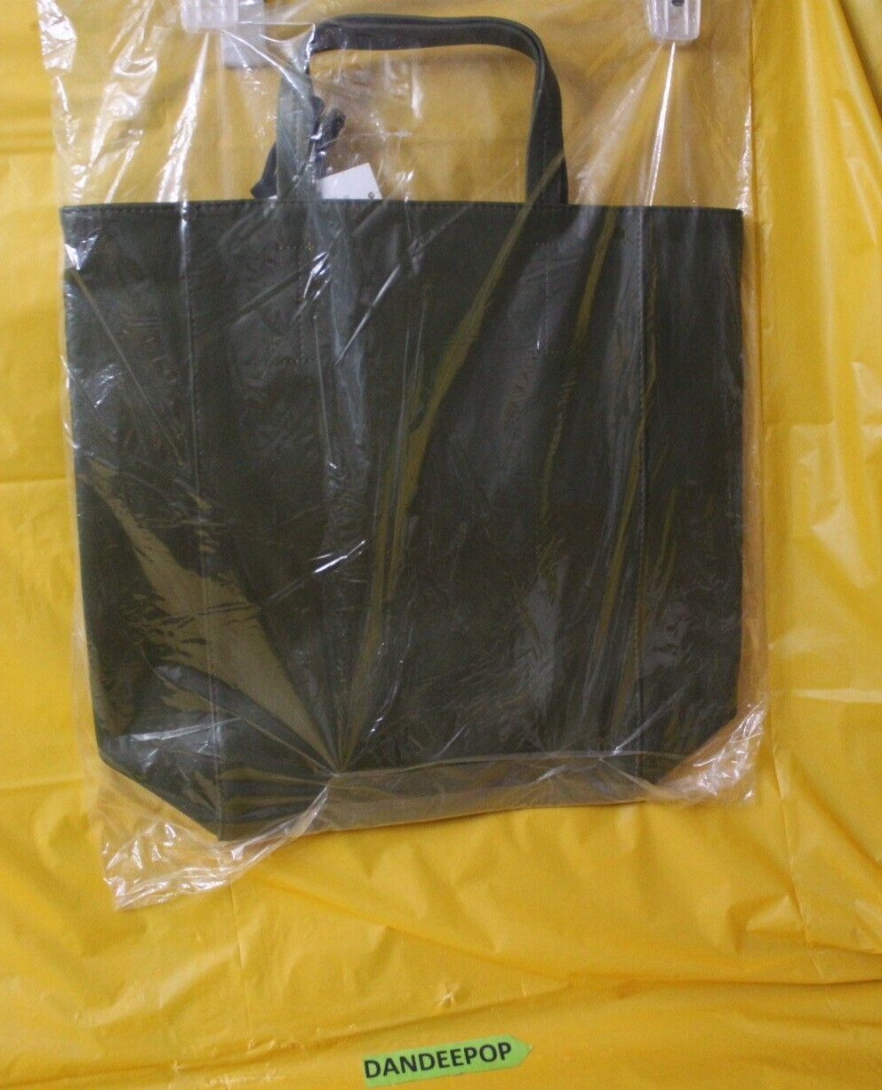Saks Fifth Avenue Green With Stripe Vinyl And Tag Handbag Shoulder Tote Bag