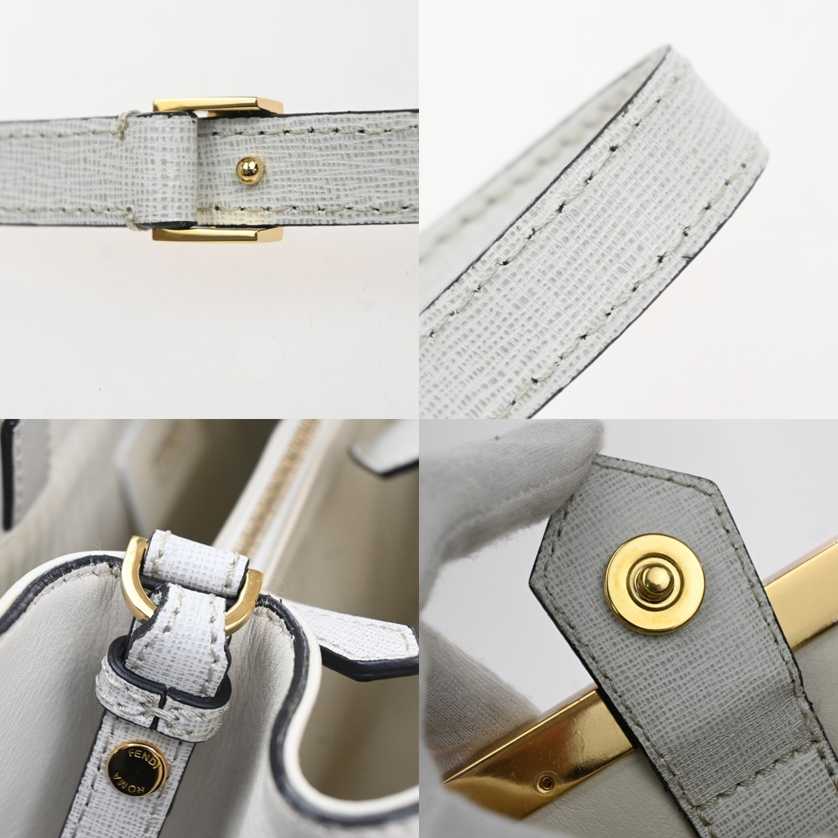 FENDI Logo 2Jours 2Way Shoulder Hand Bag Leather Charm White GHW Italy 70YH941