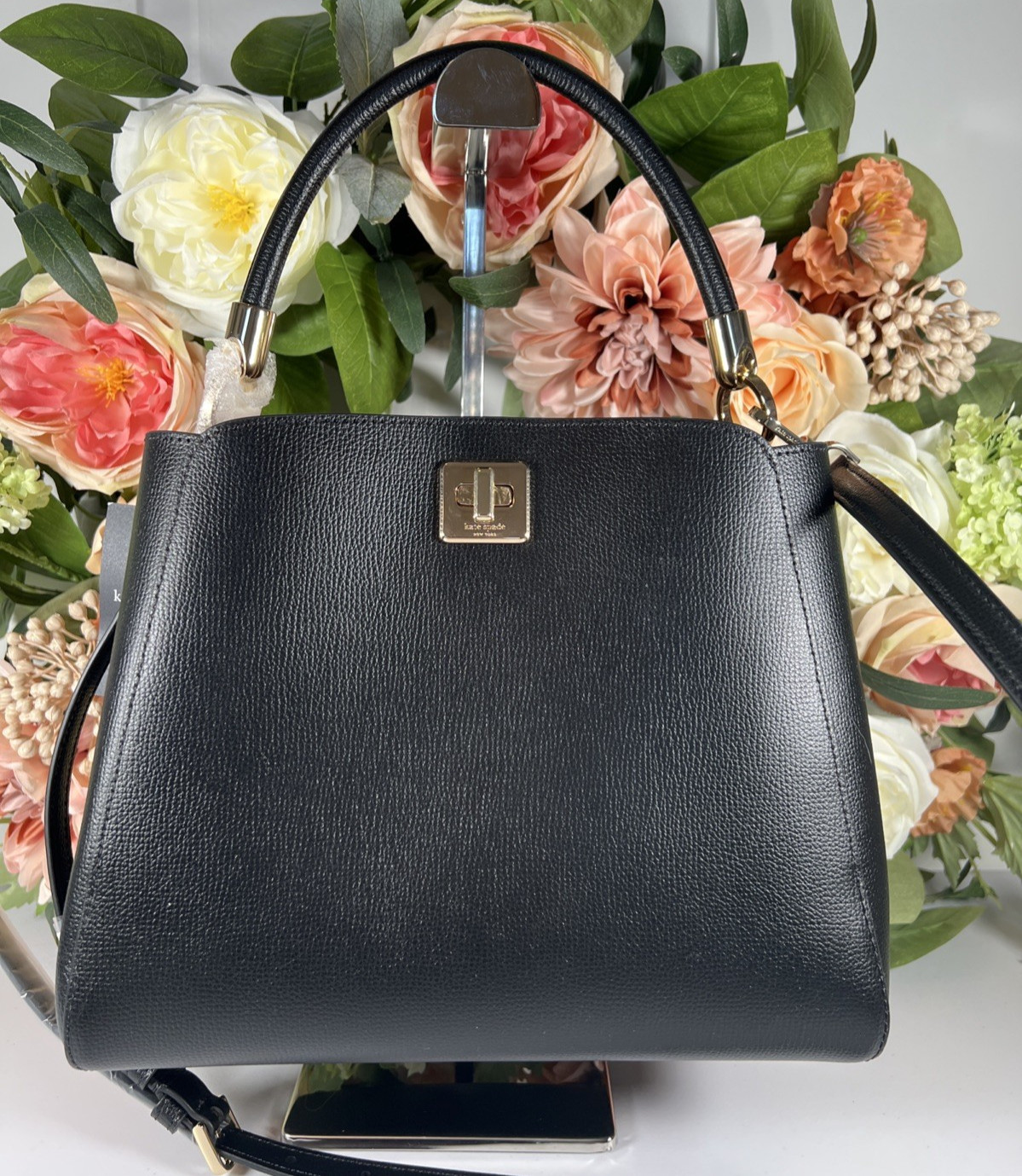 KATE SPADE Medium Leather Top Handle PH0EBE Satchel w/Crossbody Strap-Black