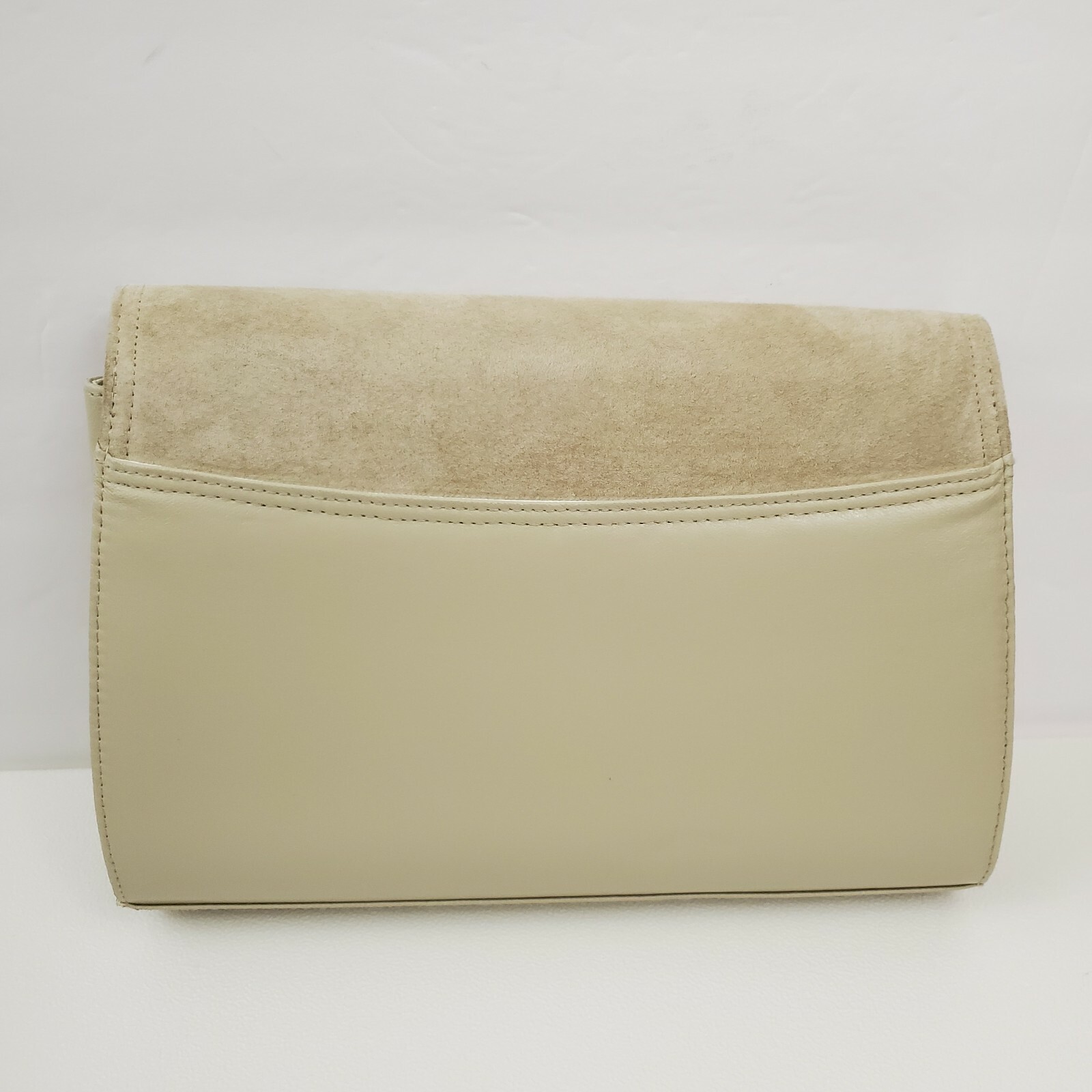 Faux Suede and Faux Leather Flap Bag Crossbody Shoulder Two Tone Beige Color