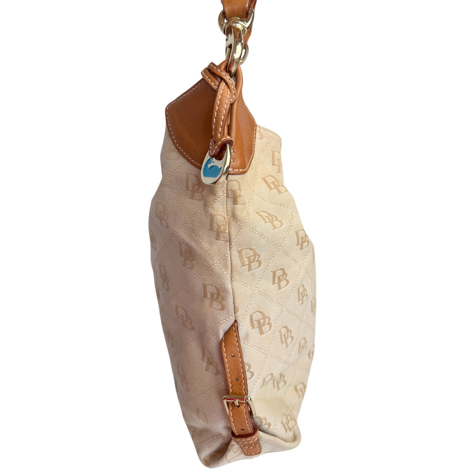 Dooney Bourke K7005639 Large Tan DB Signature Jacquard Leather Hobo Shoulder Bag
