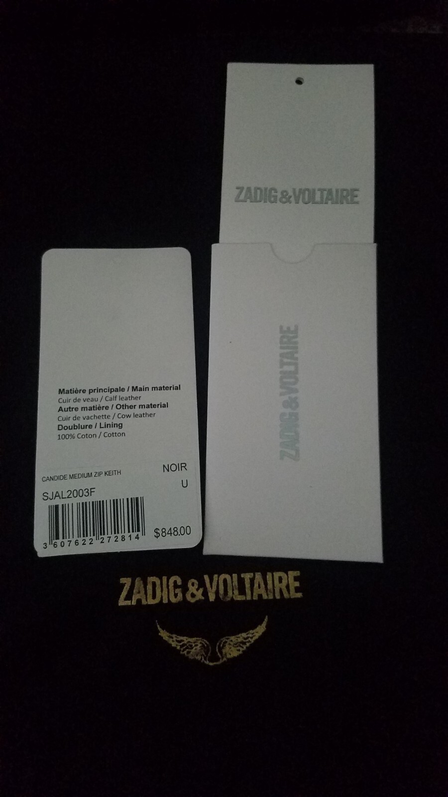 Zadig & Voltaire Candide Zip Keith Mix Leather Bag Black NWT $848+