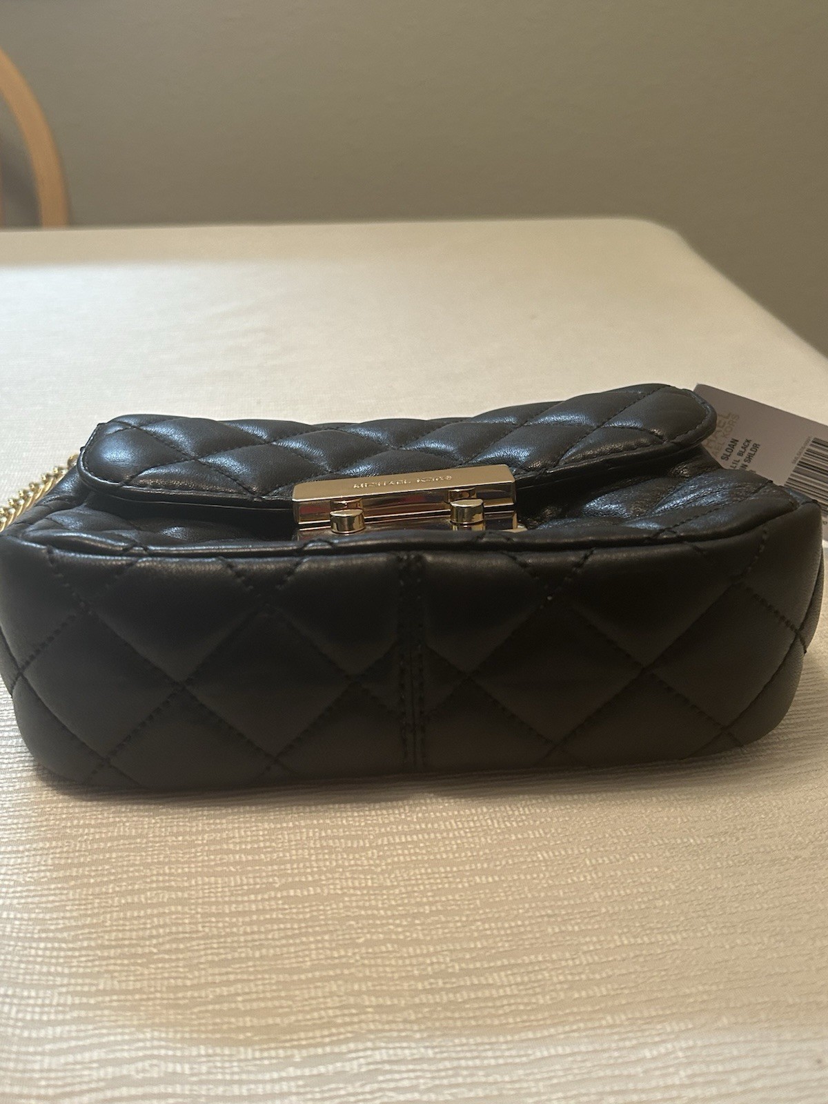 Michael Kors Sloan Small Quilted Leather Chain Shoulder Bag Black Gold