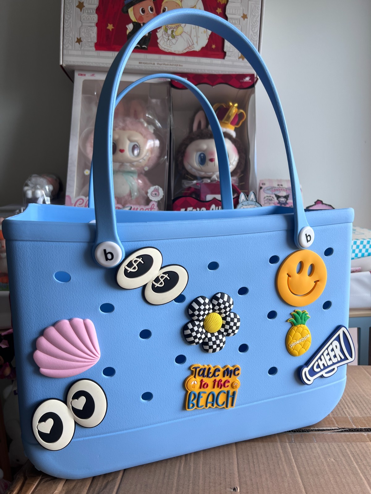 Free 5 Random Charms Large Waterproof EVA Beach Tote Bag Pool Bag