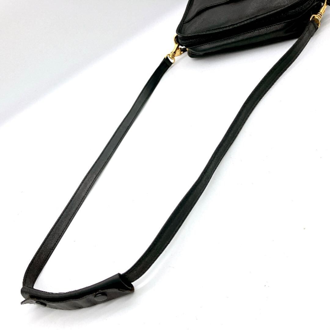 LOEWE Anagram Embossed Black Leather Shoulder Bag Gold Hardware Zip 27.5cm