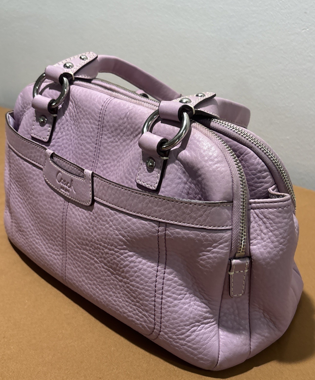 Authentic Coach M0971-F14685 Penelope Lilac Pebbled Leather Satchel