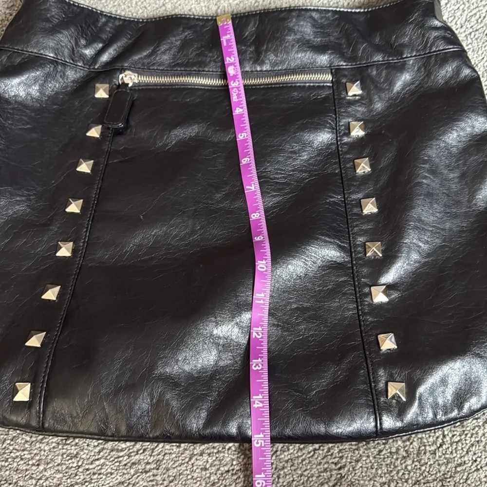 Black Faux Leather Tote Bag with Cloth Lining and Silver Toned Studs