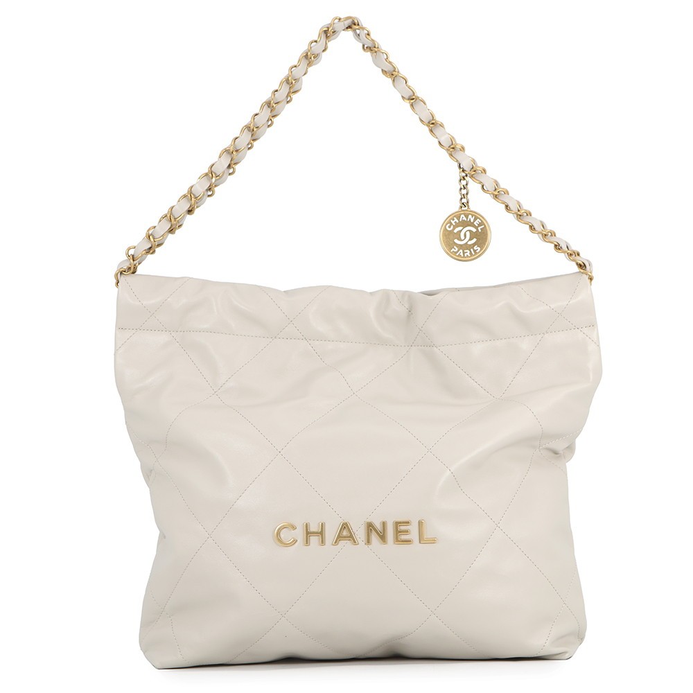 CHANEL CHANEL 22 Size Small Shiny Calf Leather Ivory AS3260