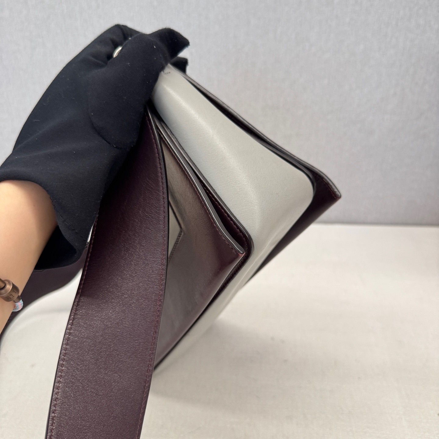Celine Frame Normal Burgundy Light Gray Calfskin Shoulder Crossbody Bag US Ship