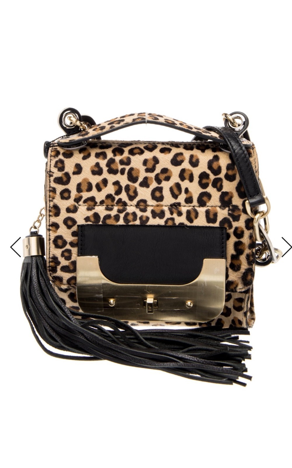 NWT DVF Harper Leopard Pony Hair & Leather Shoulder Bag Purse Gold Tassel