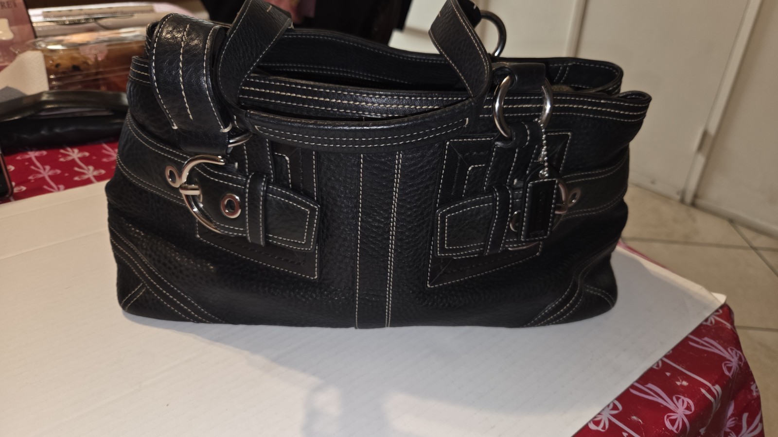 Coach vintage Hampton blk pebbled leather satchel w/silver tone hardware 2004