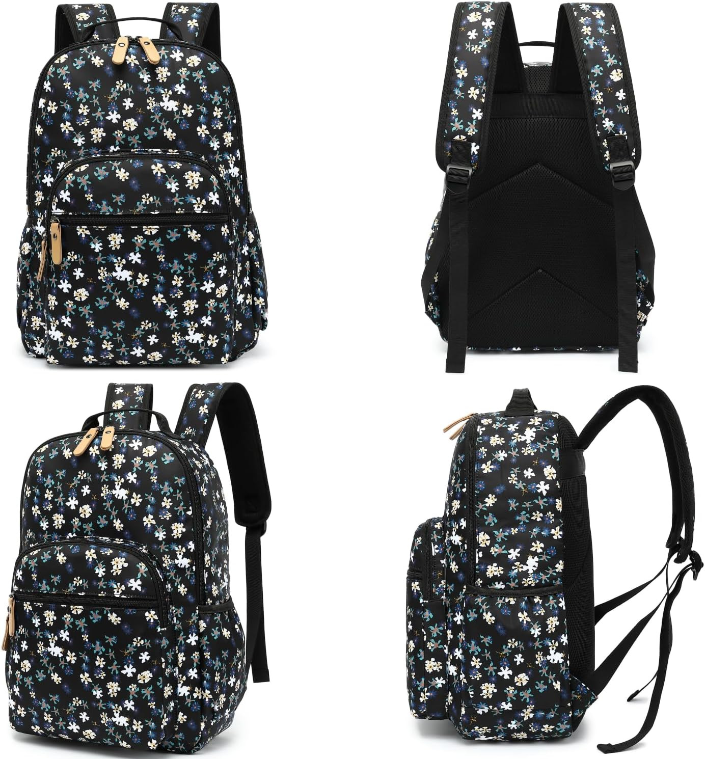 Water-Resistant Floral Laptop Backpack Women Travel Bag Bookbags Satchel (Dark B