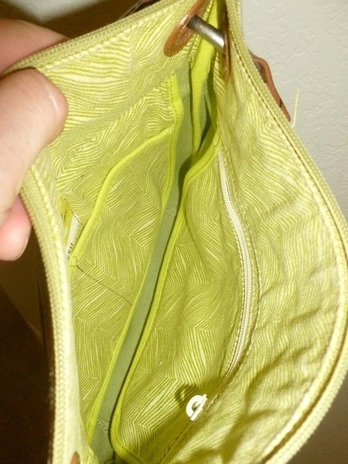 Fossil Key-Per Crossbody Bag Lime Green Coated Canvas Floral Trim Boho Bag