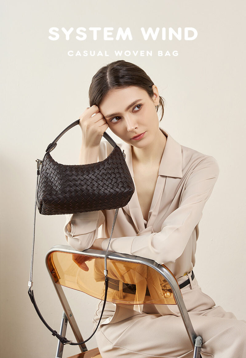 Genuine Leather Chain Shoulder Bag Women’s Handbag Woven Bag Sheepskin Purse