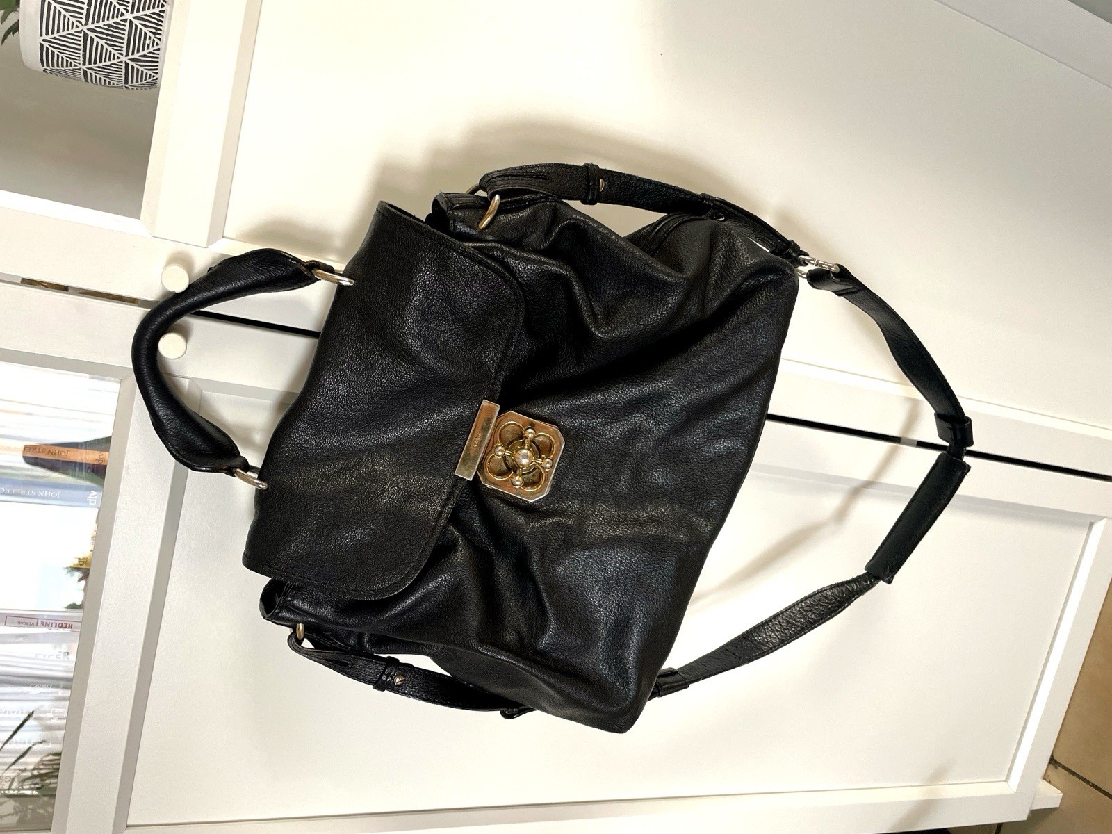 Chloé Elsie Medium Satchel Handbag Black Leather Genuine Vintage