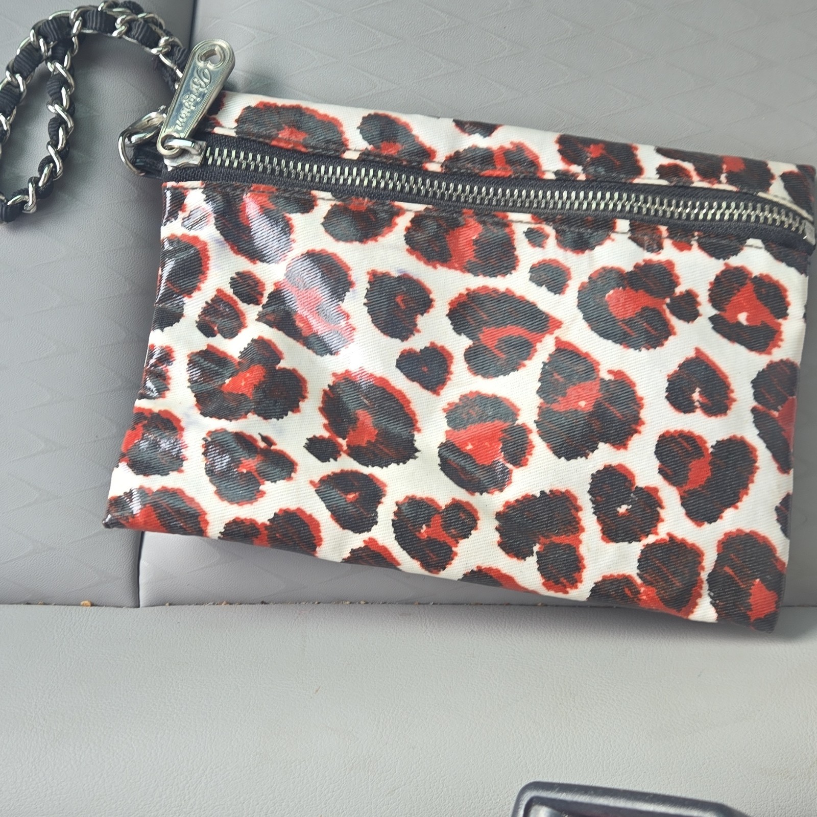 Brighton Leopard Animal Print Wristlet Clutch Bag Zipper Accent Designer Women