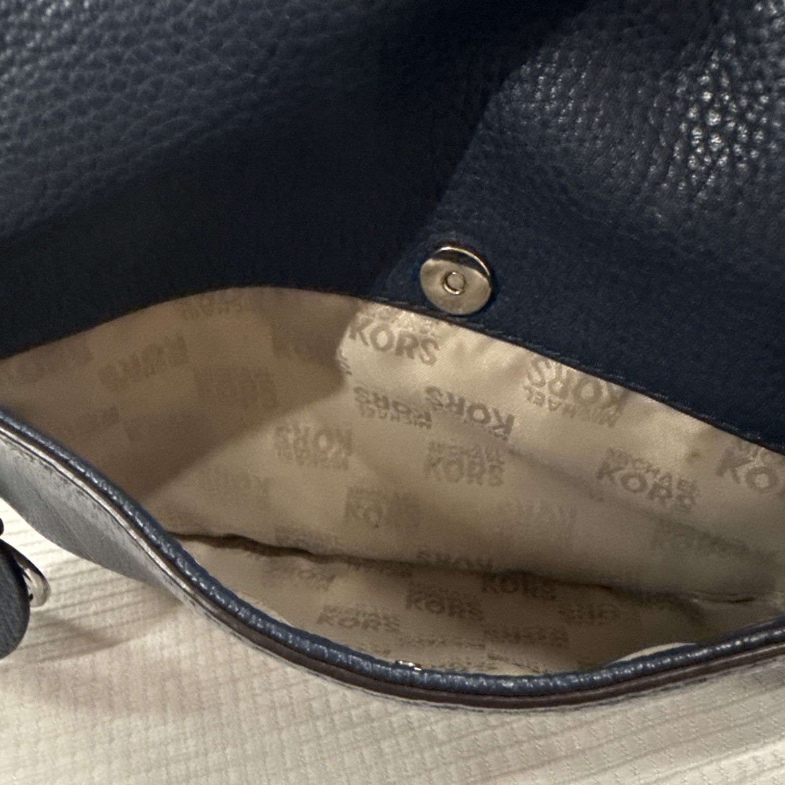 Michael Kors Corinne Navy Leather Medium Messenger Crossbody Bag Fold Flap Style