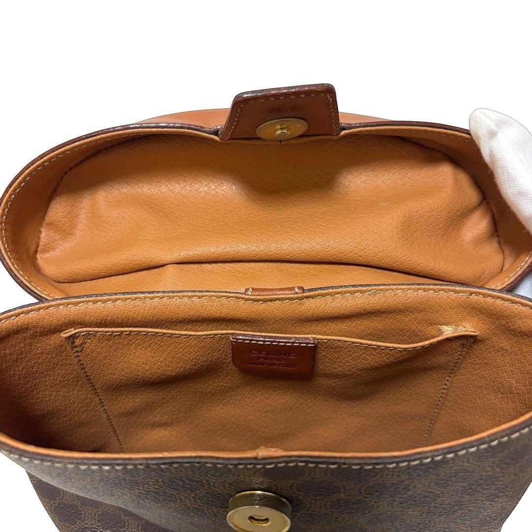Auth CELINE Vanity Bag Shoulder Bag Macadam PVC Leather Brown MC96 Used
