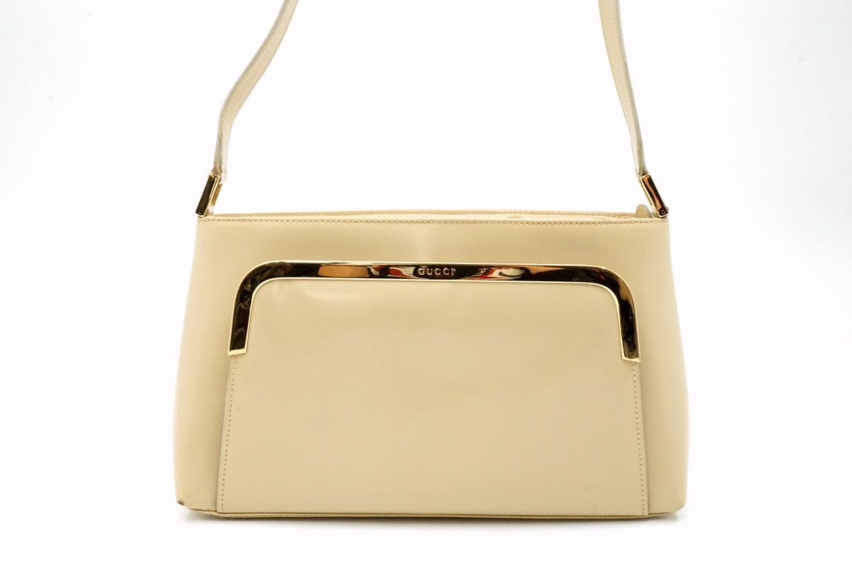 Gucci Tom Ford era Shoulder Bag 001 1998 1790 Patent leathe Beige 5555h