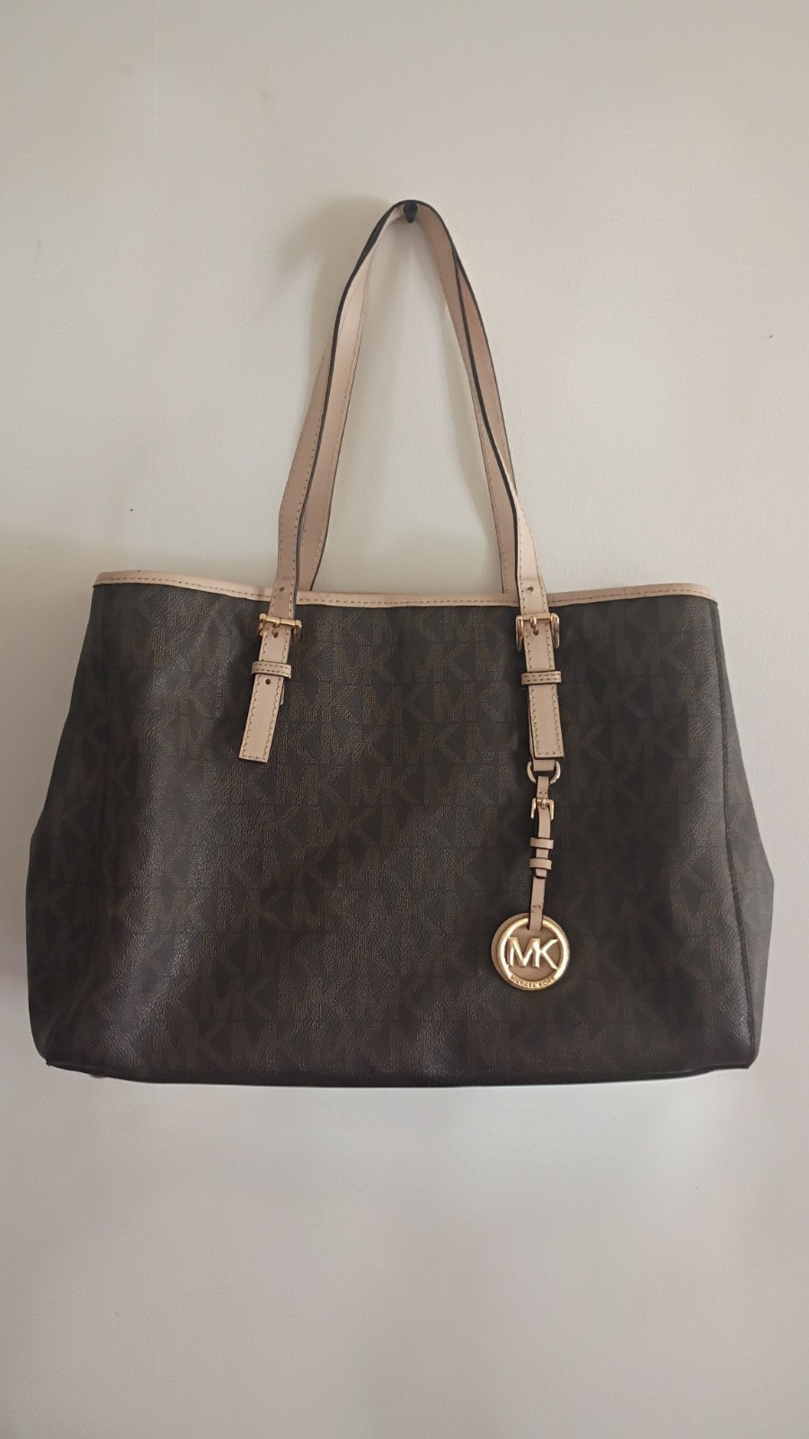 Michael Kors Jet Set Travel Large Signature Tote Bag – Dark Brown/Soft Pink