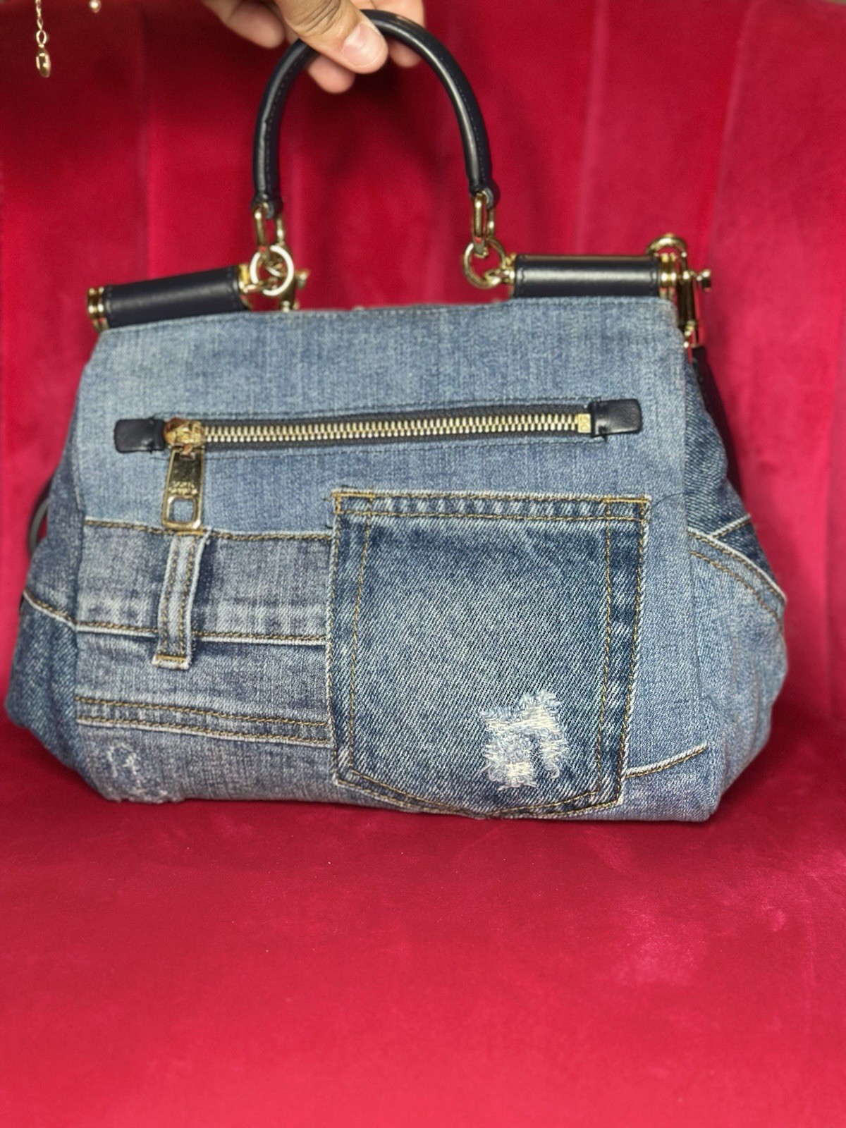 D & G DOLCE & GABBANA SICILY Denim patchwork Handbag