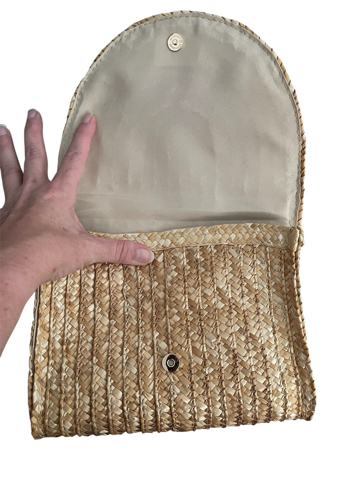 EWC Straw Envelope Oatmeal Color Summer Clutch Purse Bag With Magnetic Closure