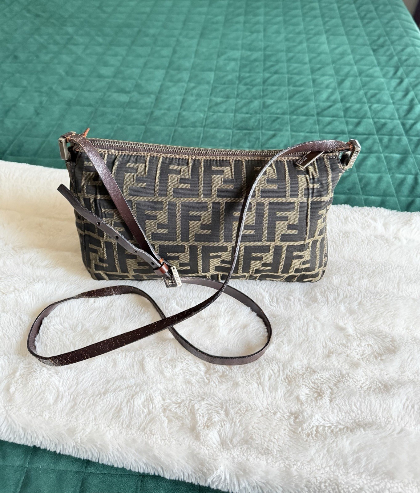 Fendi Brown Zucca Pattern Monogram Canvas Crossbody Bag Authentic Vintage