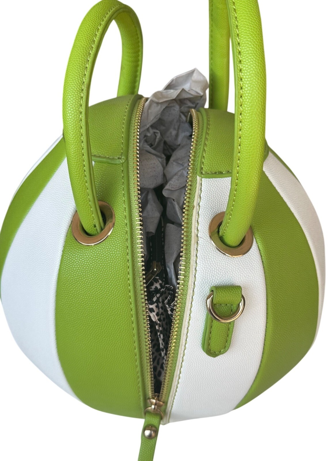 Round Green & White Striped Purse Handbag w/Dual Green Shopper Handles 9.5″-READ