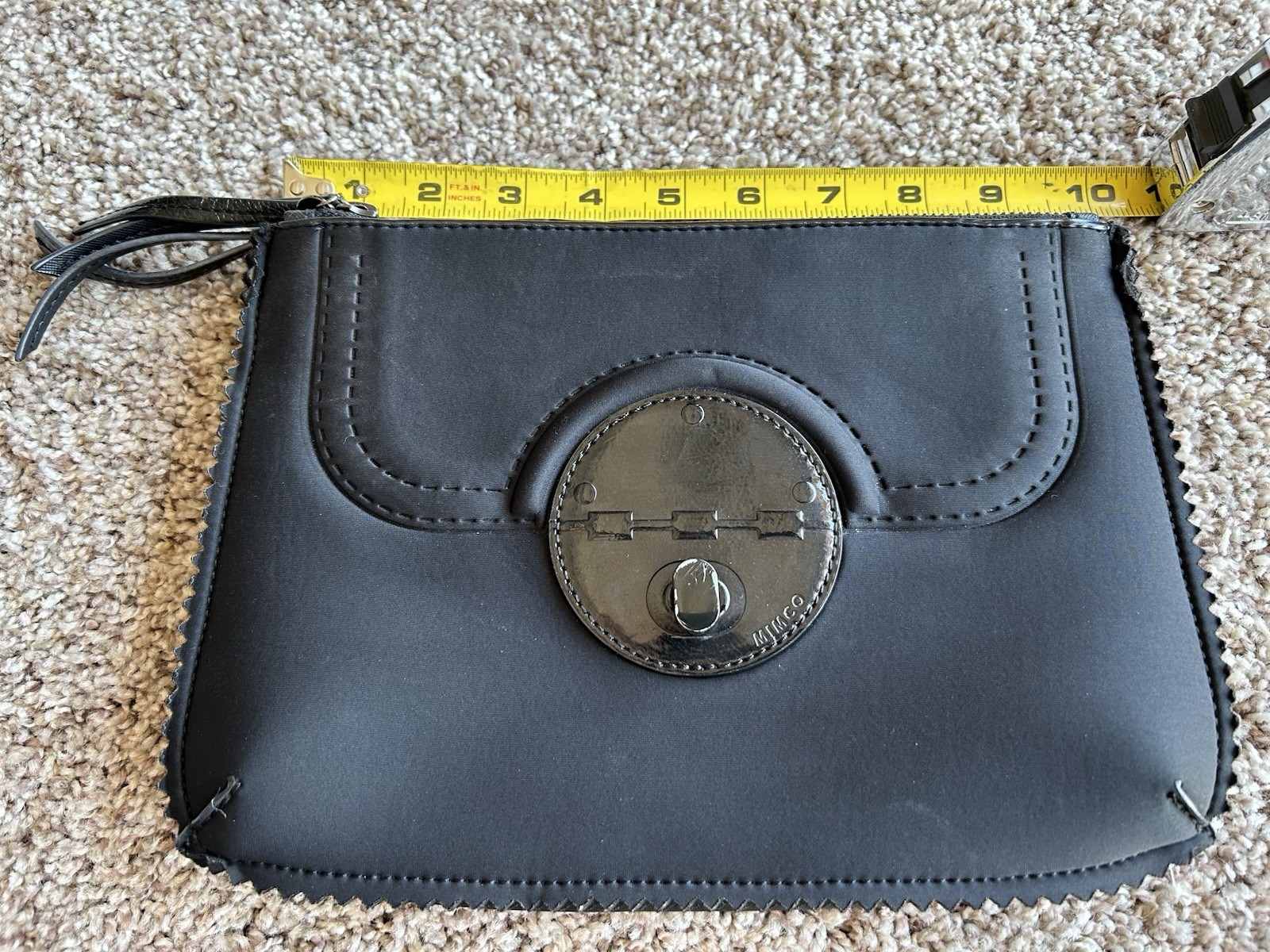 MIMCO Black Neoprene Zip Clutch Pouch Silver Hardware Turn-Lock Detail Women’s