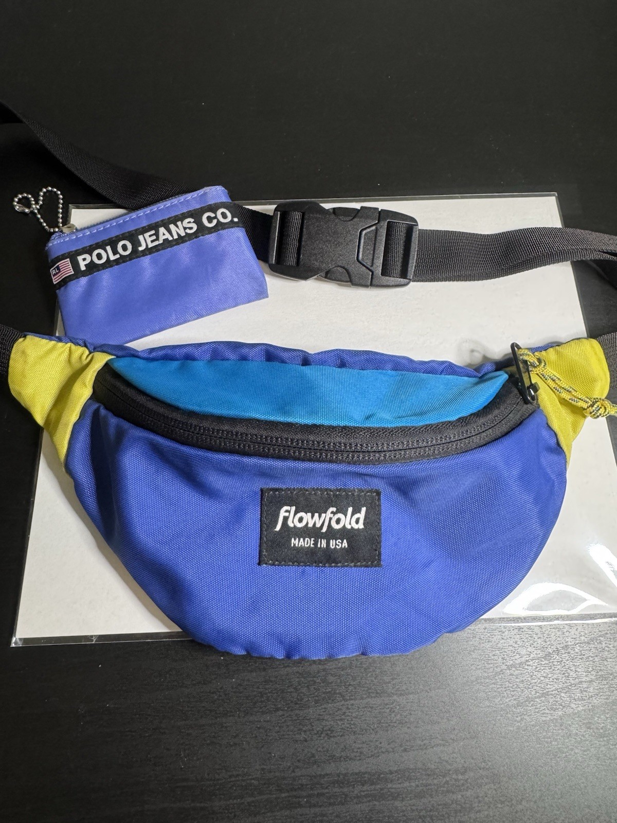 Flowfold Blue Made In USA Fanny Pack Waist Belt Bag With Ralph Lauren Coin Pouch